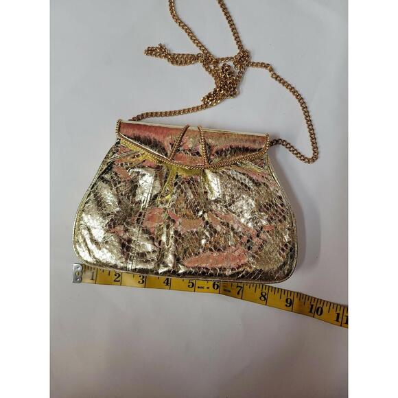 Marlene's Gaines UTOPIA ITALY Genuine Leather Shoulder Gold Purse EUC! - Picture 6 of 8